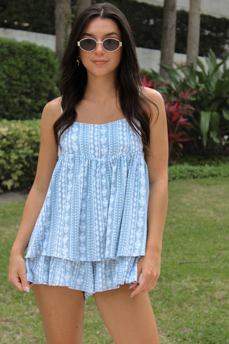 Bailey Romper in Light Blue