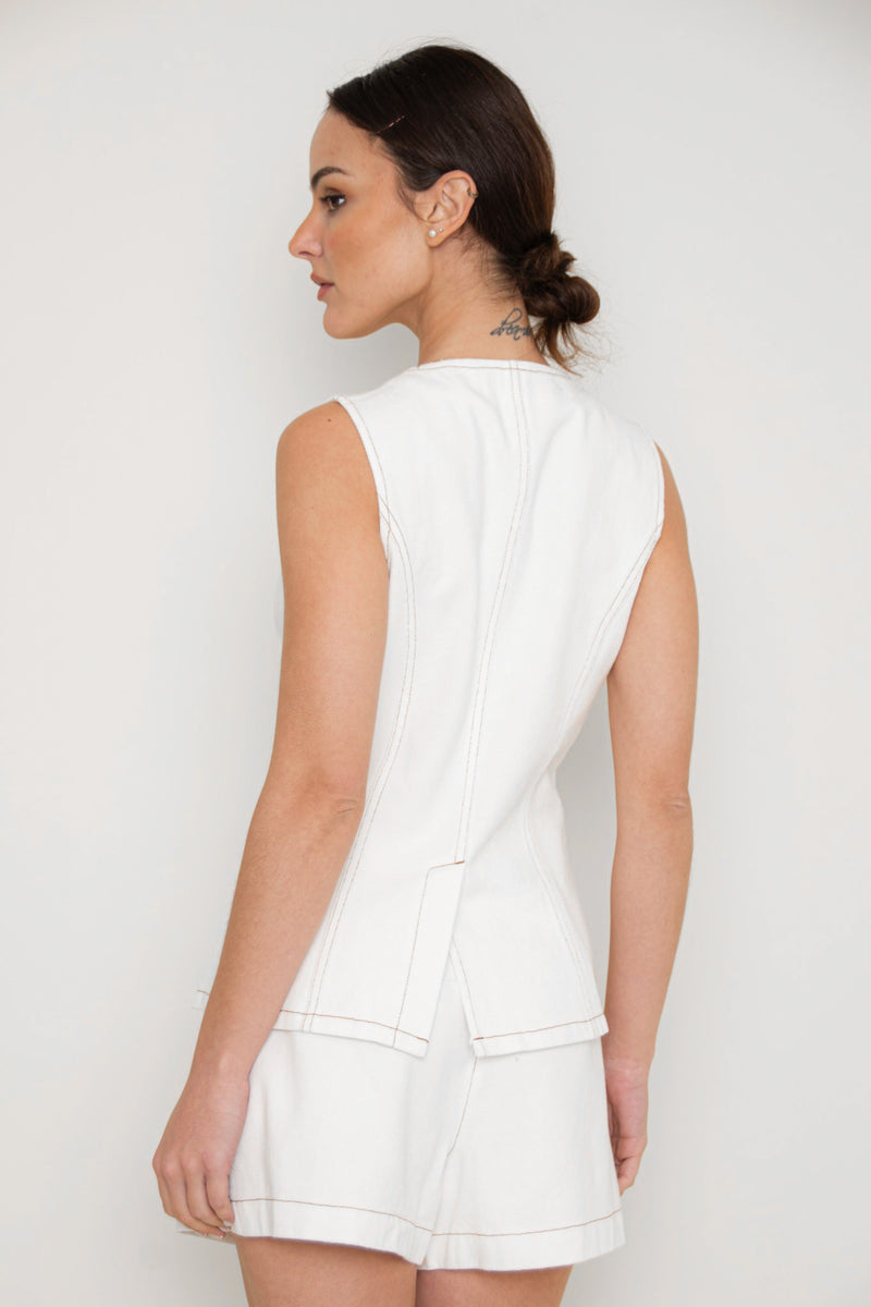 Mara Denim Vest in White