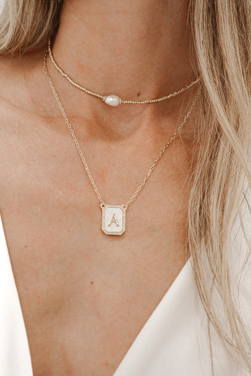 Mother of Pearl Initial Necklace